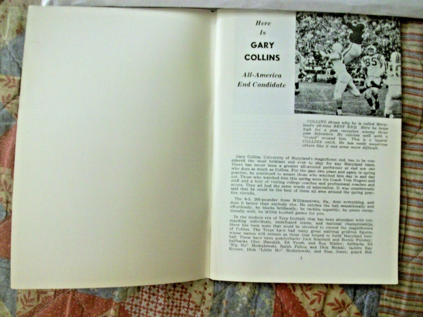 1961 MARYLAND FOOTBALL MEDIA GUIDE Yearbook GARY COLLINS CLEVELAND