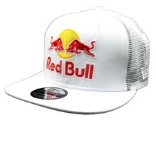 White Flat Brim Trucker Cap. 3 logos. NWT. Snapback.