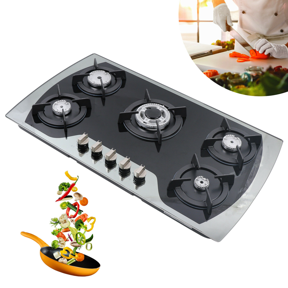 Gas Cooktop 5 Burner Builtin Gas Stove Stainless Steel NG/LPG Gas Hob