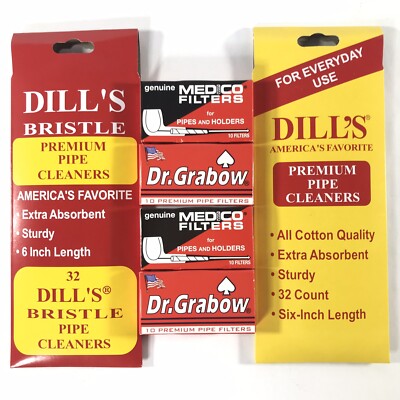 Dill's Original & Bristle Pipe Cleaner 32 & Dr Grabow & Medico Pipe Filter 10