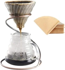 Pour Over Coffee Maker Set Glass Coffee Dripper, Metal Dripper Stand, Heat 600ml