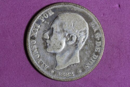 1882 Spain 2 Pesetas Silver Coin #M22699