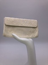 Elegant Vintage Clutch Cream Beaded Bridal Beautiful Snap-close 7"x4.5"