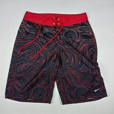 NIKE Board Shorts Unlined Swimming Trunks Men's Size 30 Black Red