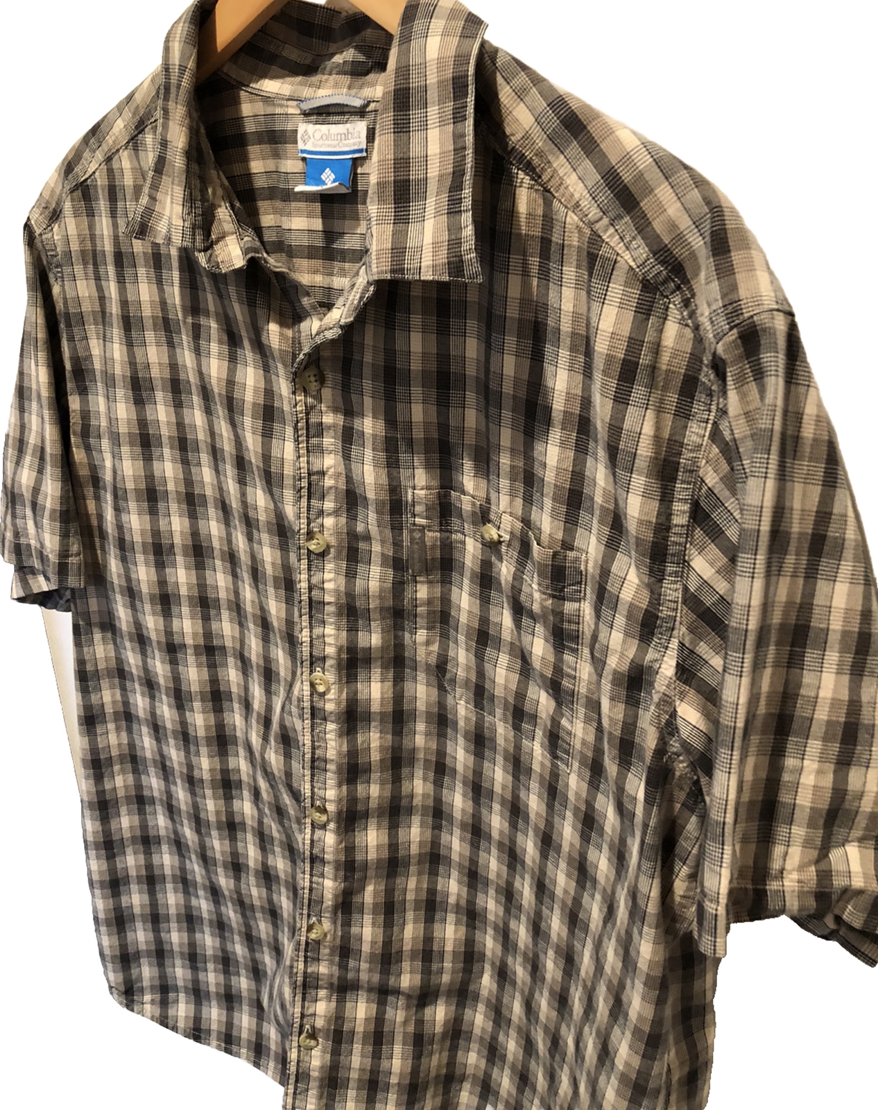 COLUMBIA XL Men’s Button Up Short Sleeve Shirt Black Brown And Beige