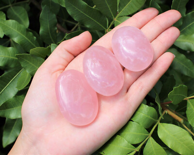 Rose Quartz Palm Stone: Hand Polished Pebble, 'A' Grade Crystals