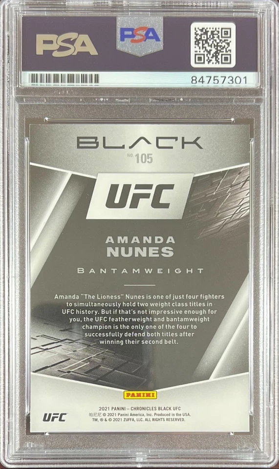 Amanda Nunes auto 2021 Panini Chronicles Black card #105 UFC PSA Encapsulated - Image 2 of 3