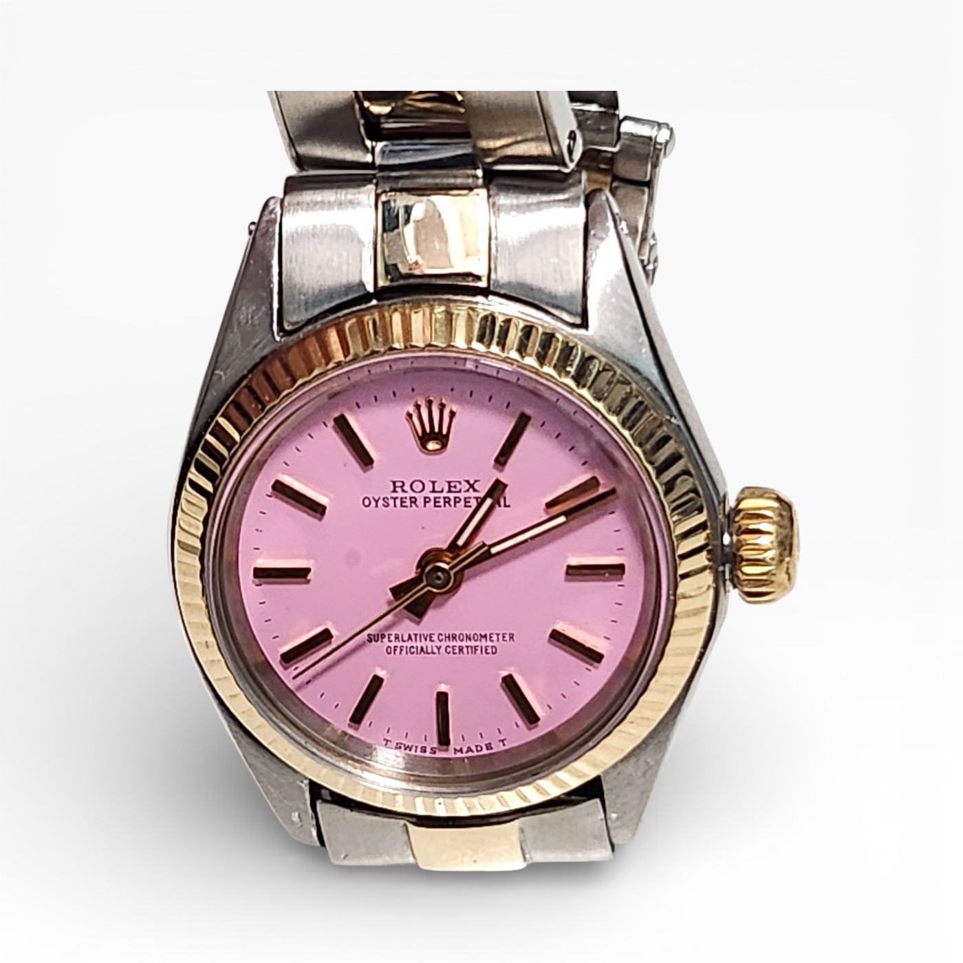 Rolex Oyster Perpetual Lady 26mm Two Tone Candy Pink Dial Oyster Watch 6623 1969