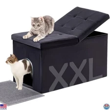 MEEXPAWS Extra Large Cat Litter Box Enclosure - Velvet Washroom Bench & Storage