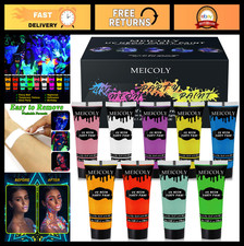 Neon Glow Blacklight Face Body Paint Set with Sponges - Fluorescent Party Make