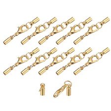 10 Set 3mm Leather Cord End Caps with Lobster Claw Clasps Light Golden