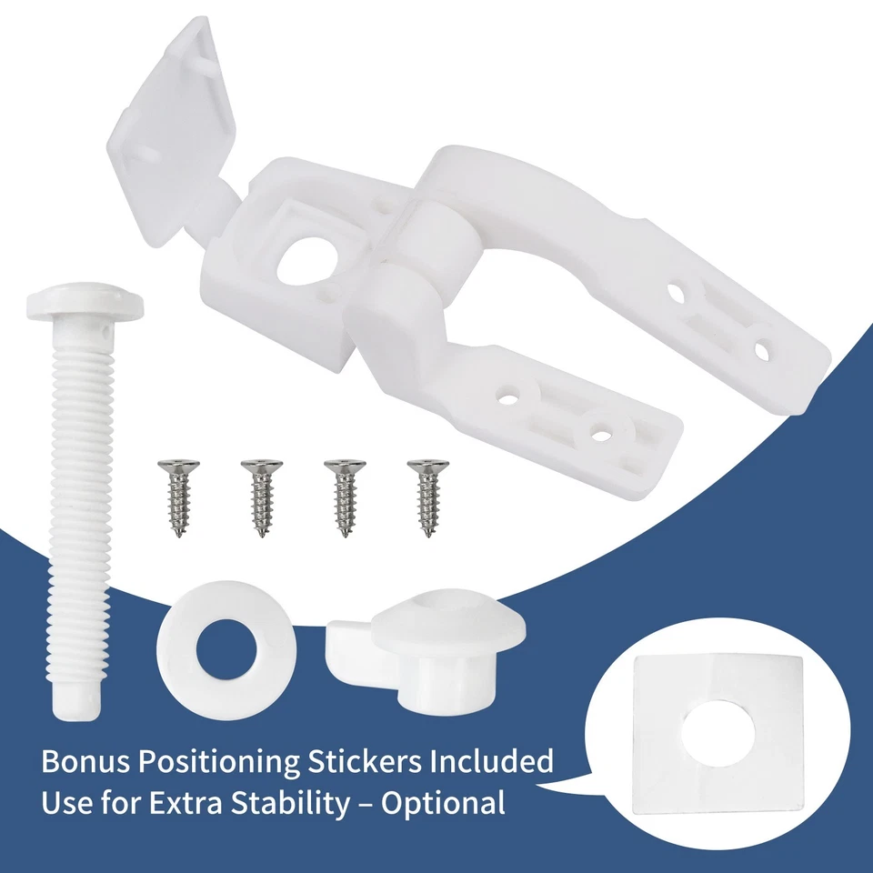 Repuesto universal de bisagra de asiento de inodoro de plástico blanco con pernos tornillos y tuercas Foto 4 de 4