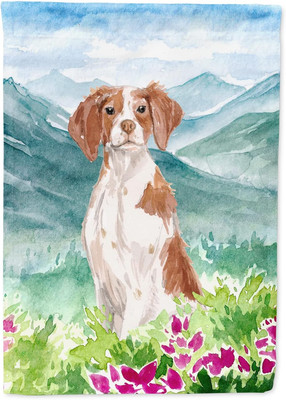 CK1989GF Mountian Flowers Brittany Spaniel Garden Flag Mailbox Flag Decorative Y