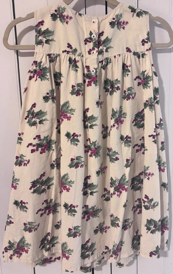Vintage April Cornell Corduroy Holiday Dress Holly & Berries Girls 11/12 - Image 2 of 4
