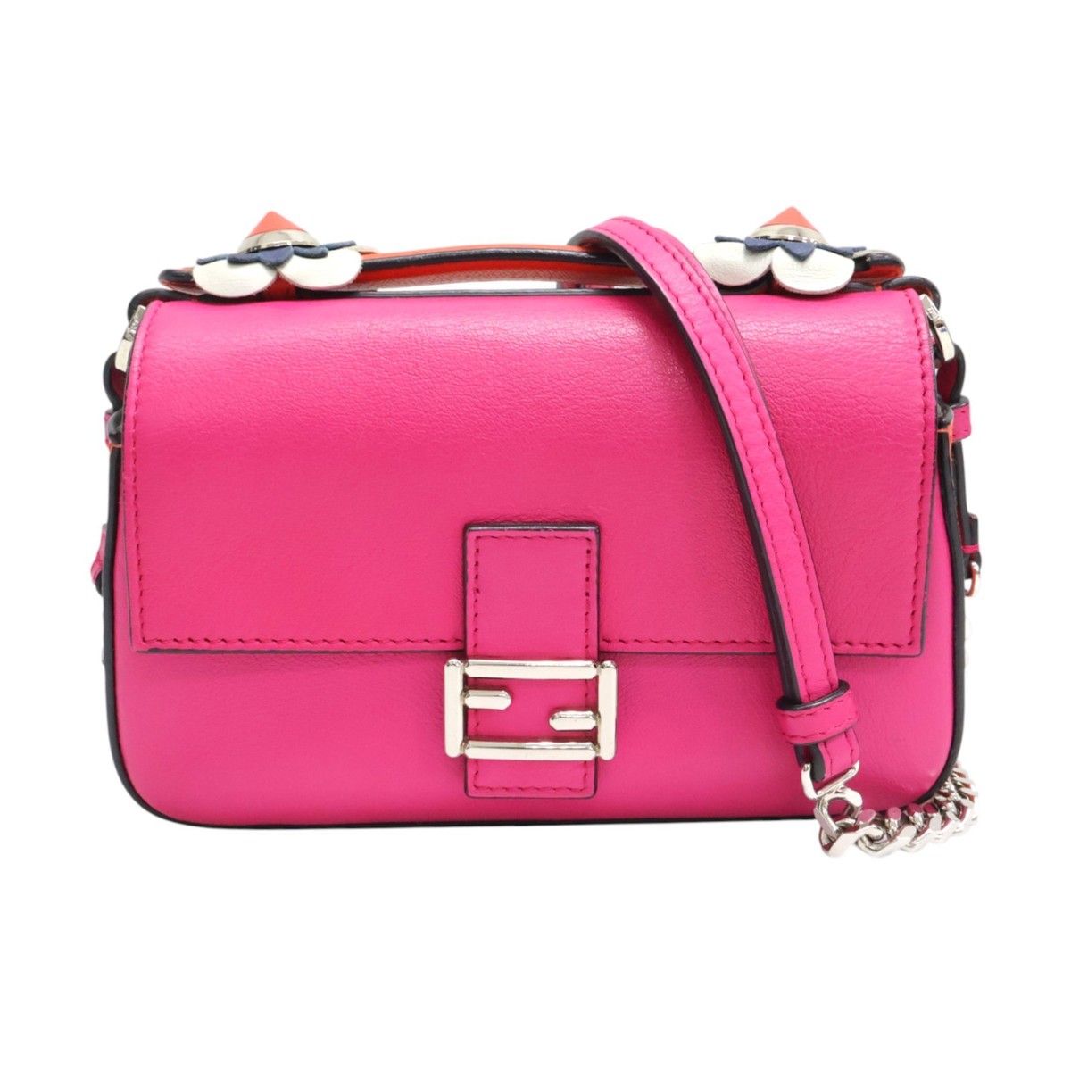 FENDI Double Baguette Shoulder Bag Calfskin White Pink Orange