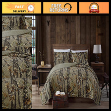3-Piece Cabin Lodge Quilt Set - Nature Camo Tree Leaves, Soft Lightweight Microf