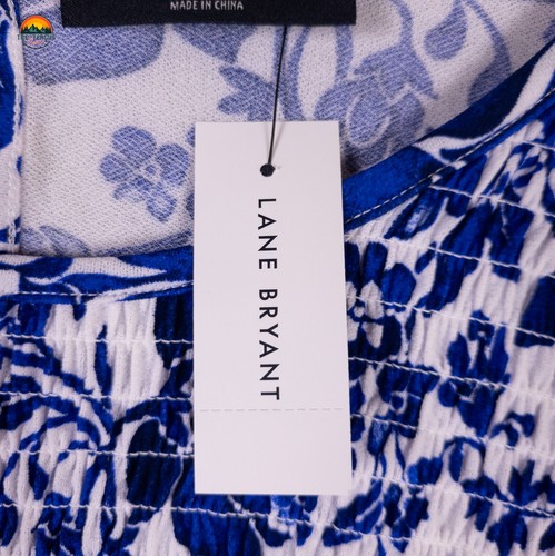 Blusa Top Lane Bryant Azul Floral Manga Corta Pullover Para Mujer 26/28 NUEVA CON ETIQUETAS - Imagen 5 de 10