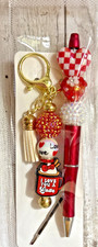 HAND MADE BEAD PEN  BEAD KEY CHAIN  INK REFILL- Valentine  s Day or anytime