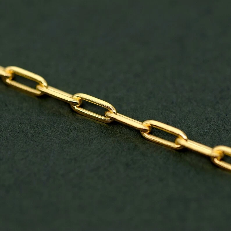 Collar de cadena de oro amarillo sólido de 18 quilates joyería de moda cadena de eslabones de papel Foto 3 de 4