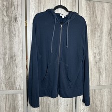James Perse Hoodie Men Size 3 Large Full Zip Supima Cotton Navy Blue Color