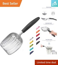 Deluxe Aluminum Litter Scoop with Long Ergonomic Handle - Large Size