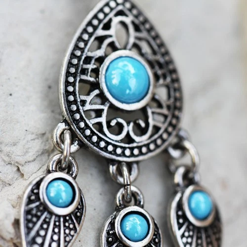 316L Stainless Steel Turquoise Teardrop and Feather Dangle Navel Ring - Image 3 of 3