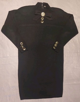 St John Marie Gray Santana Knit Black Dress Long Sleeve Above Knee Size 4 LBD