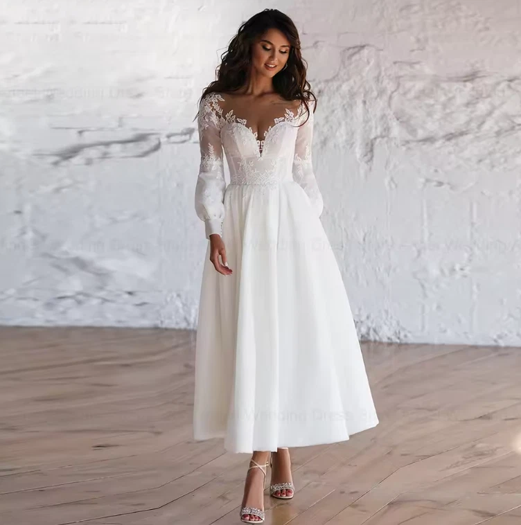 long sleeve lace wedding dress ebay Elegant Long Sleeve Wedding Dresses V Neck Appliques Backless Bridal Gown Custom