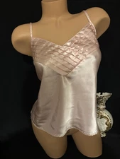 VTG SATIN SHINY PINK CAMISOLE BLOUSE TOP NIGHTIE PJS PLEAT OFFICE