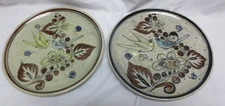 2 Vtg Mexican TONALA POTTERY Stoneware 10" Dinner Plates Signed Birds Butterfly