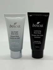 NEW Boscia Luminizing Charcoal Black Mask & Sake Bright White Mask 30g 1 Oz Each