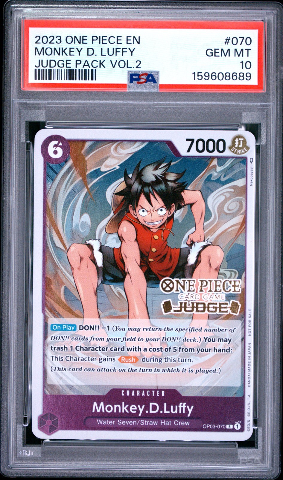 One Piece Monkey D Luffy Judge Pack Volume Vol. 2 #070 PSA 10 GEM MINT