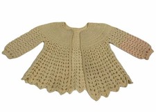 Vintage Infant Girls Sweater Hand Made Crochet Ivory Cream Old Fashioned