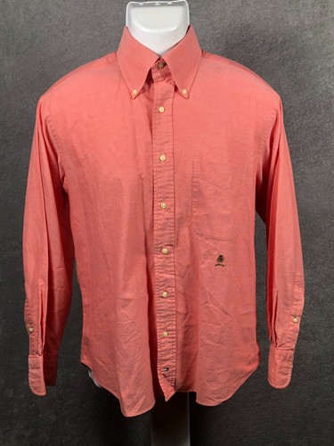 Vtg L.L. Bean Tommy Hilfiger Shirt Men 15.5 M Peach Blue Original Oxford Preppy - Picture 2 of 20