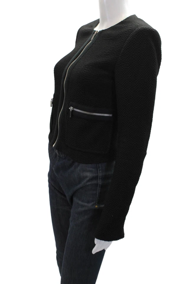 Chaqueta negra con cremallera cuello redondo texturizada Elizabeth and James para mujer talla 0 Foto 2 de 4