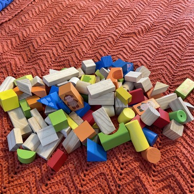 92 Building Blocks For Littles, Green, Orange, Yellow, Red, Blue And Natural