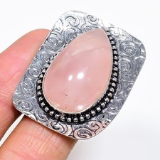 Natural Rose Quartz Gemstone 925 Sterling Silver Jewelry Ring Size 8 Gift j898