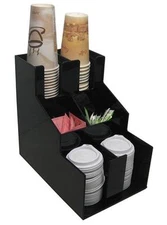 Coffee cup dispenser condiment caddy and lid holder stirrer counter organizer
