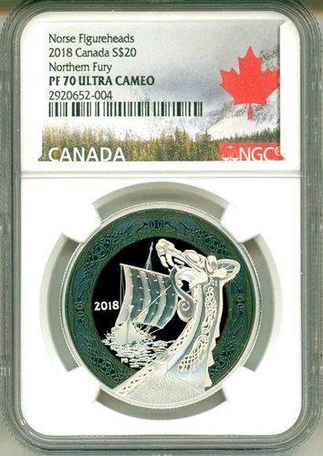 2018 Canada $20 Norse Figureheads Northern Fury NGC PF70 Ultra Cameo Box COA OGP