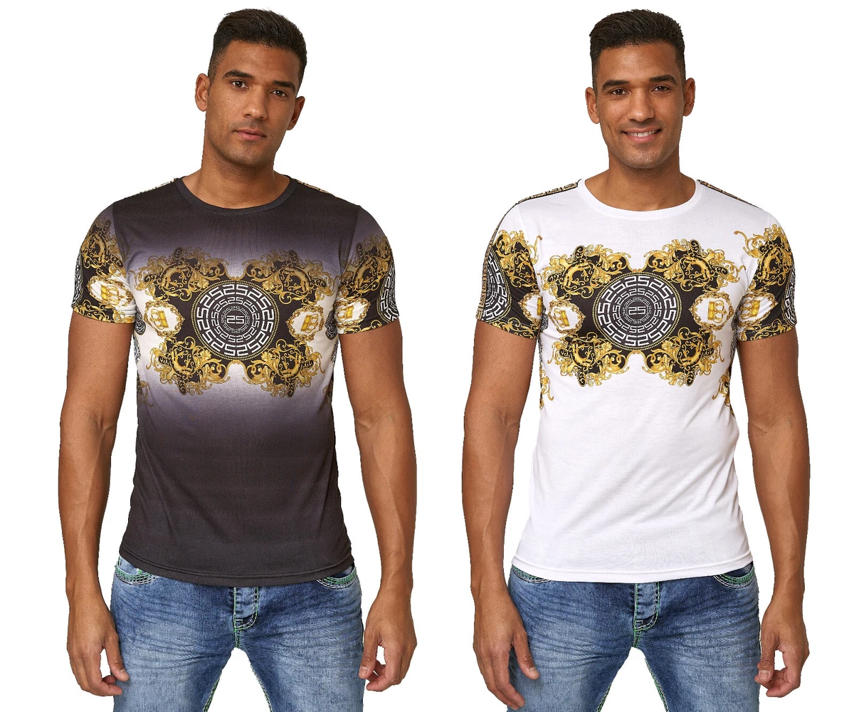 Designer Style T-Shirt Herren Shirt Verso Gold Weiß Schwarz Mode Streetwear