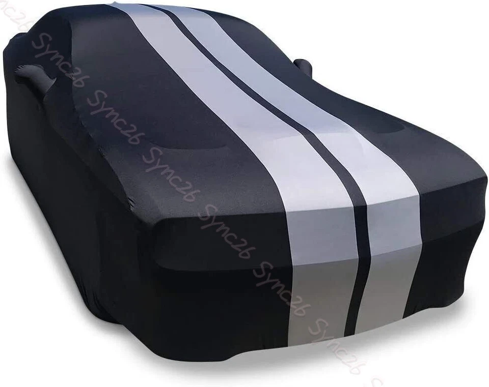 Cubierta completa de coche satinada elástica a prueba de polvo gris a rayas + bolsa para Bugatti Veyron Foto 4 de 4