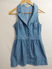 Monteau Los Angeles -Womens Blue W/ White Dot Pattern Shirt Dress Size M (049-35