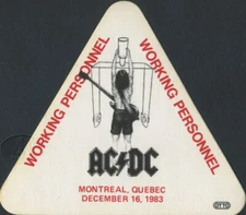 AC/DC 1983 FLICK/SWITCH TOUR Backstage Pass Crew MONTREAL
