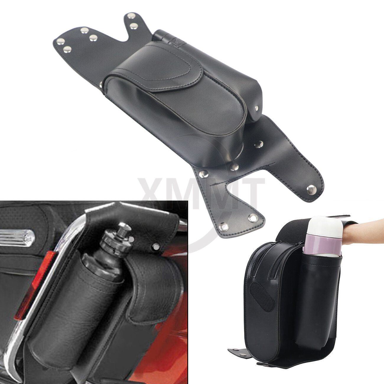Leather Left Saddlebag Crash Bar Water Bottle Holder Bag For Harley Touring Ebay