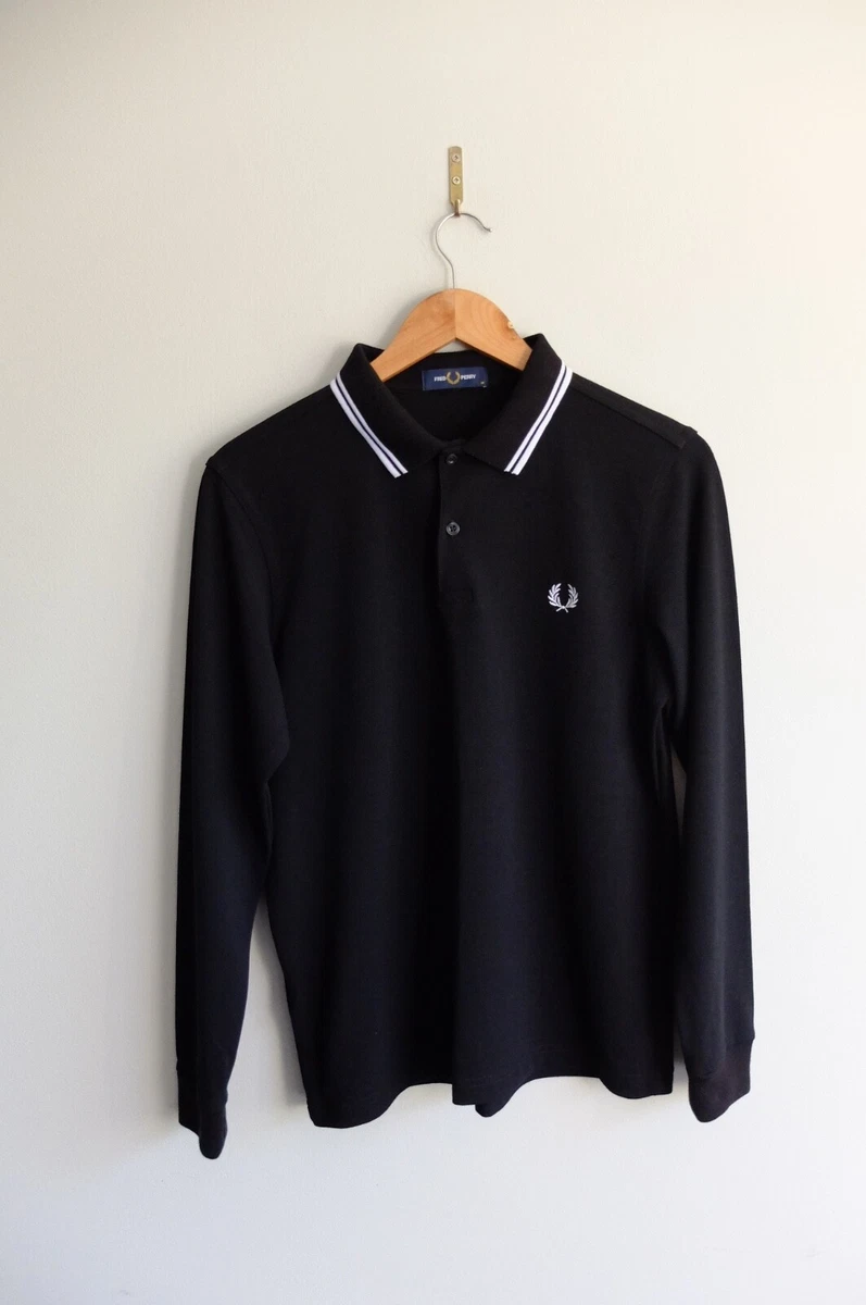 Vintage Fred Perry L sleeve Black white trim polo M Mods cotton