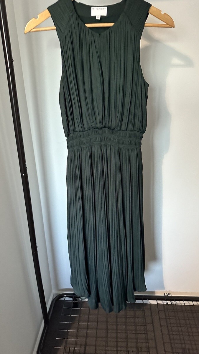 WITCHERY Forest Green Pleat Midi Dress Shirred Waist Size 4 RRP$169 SOLD  OUT | eBay Australia