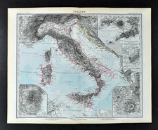 1892 Stieler Map Italy Rome Sicily Naples Vesuvius Etna Florence Venice Croatia