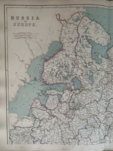 1872 North Russia Hand Coloured Original Antique Map By W.G. Blackie - Picture 2 of 3