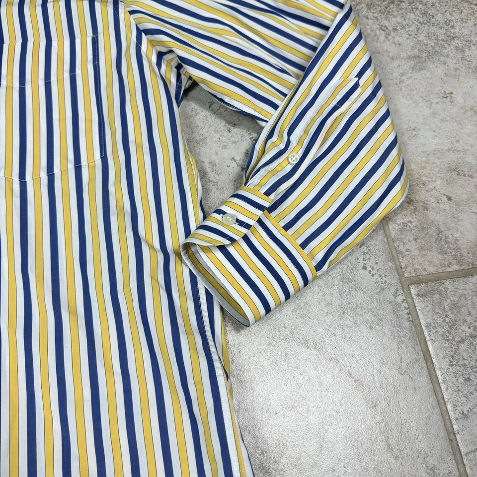 Camisa listrada masculina Paul & Shark 40 branca azul amarela manga longa feita na Itália - Imagem 3 de 4