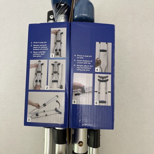 Nuevas muletas plegables universales Carex ajustables para usuarios 41”-58” con empuñaduras azules - Imagen 11 de 13